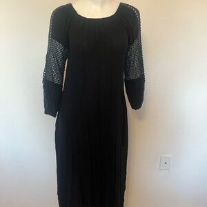 Elegant Black Long Sleeve Dress with Embellished Sleeves